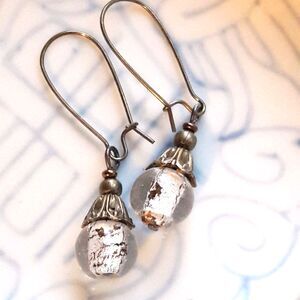 Silver Glass Antique Bronze SemiHoops Hidden Meaning earrings Fairy Goth   510■
